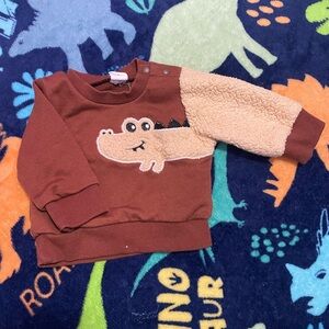 SHEIN Brown Cartoon Animal Face Sweatshirt